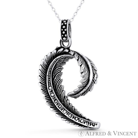 Angel's / Eagle's Wing Feather Charm Pendant in Oxidized .925 Sterling Silver - Picture 1 of 1